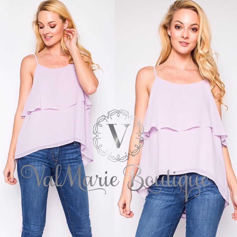 Lined lavender adjustable Cami ruffle tank top